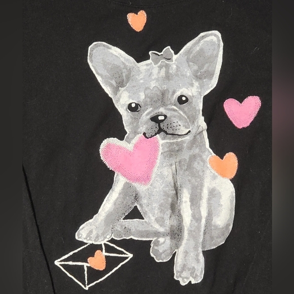 L Long Sleeve Graphic Tshirt HUE French Bulldog Puppy Love Hearts Valentine Cute - Picture 2 of 5